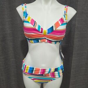 Bleu Rod Beattie Women Multicolor‎ Striped Underwire Bikini Set 36D Size 10 NWT